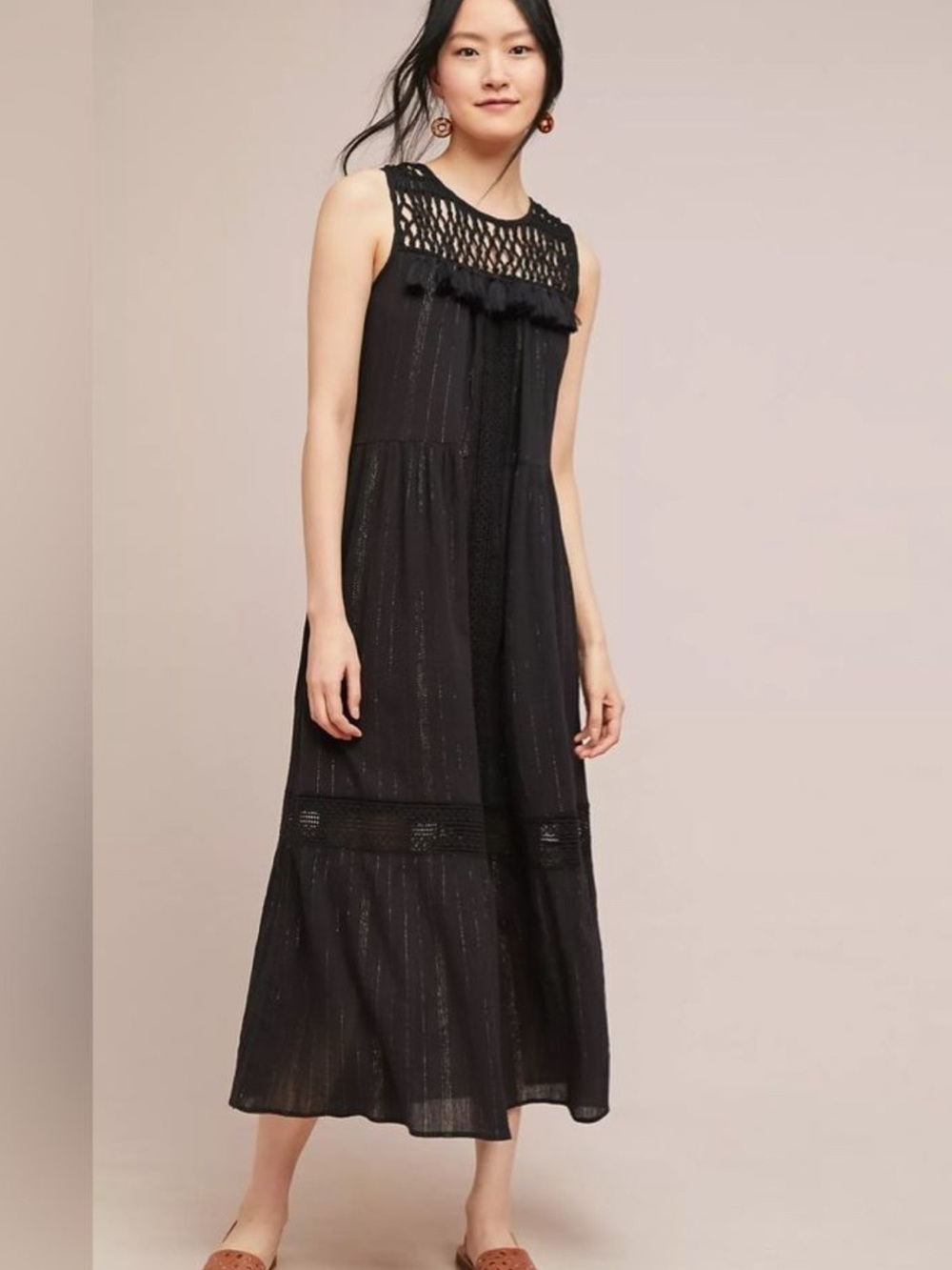 Anthropologie  Sleeveless Maxi Skirt with Metallic Thread